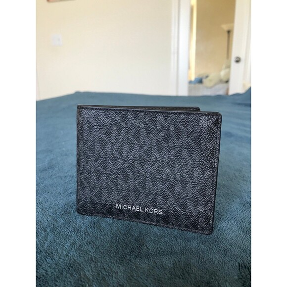 Michael Kors monogram cooper bifold wallet black gray - Picture 1 of 7